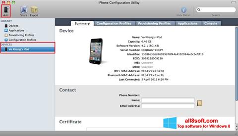 Screenshot iPhone Configuration Utility per Windows 8