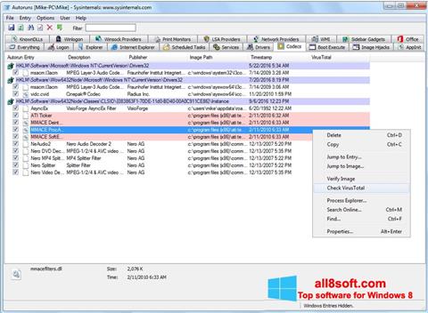Screenshot AutoRuns per Windows 8
