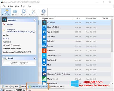 Screenshot Uninstall Tool per Windows 8