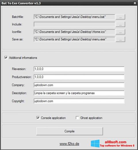 Screenshot Bat To Exe Converter per Windows 8