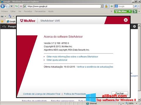 Screenshot McAfee SiteAdvisor per Windows 8