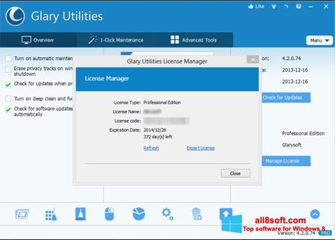 Screenshot Glary Utilities per Windows 8
