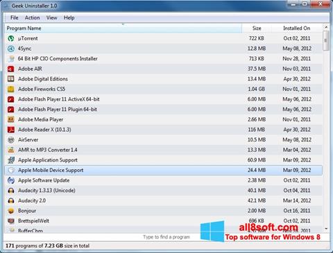 Screenshot Geek Uninstaller per Windows 8