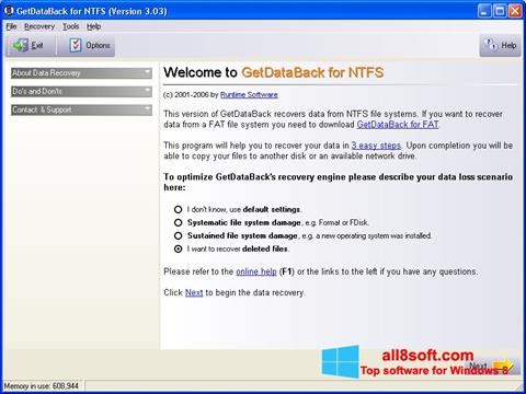 Screenshot GetDataBack per Windows 8