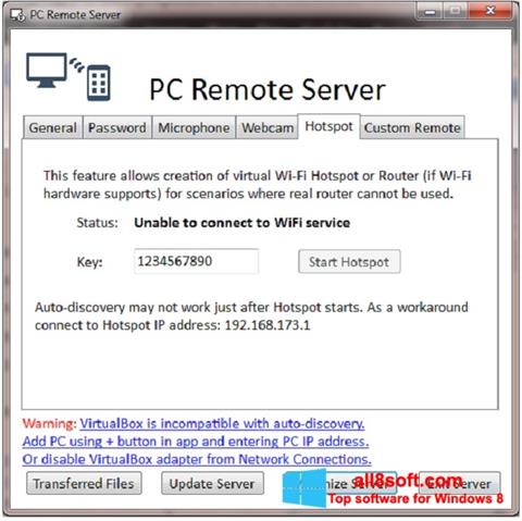 Screenshot PC Remote Server per Windows 8