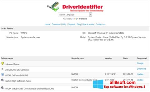 Screenshot Driver Identifier per Windows 8