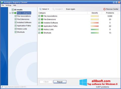 Screenshot Auslogics Registry Cleaner per Windows 8