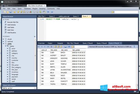 Screenshot MySQL Workbench per Windows 8