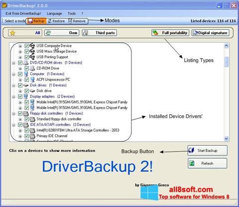 Screenshot Driver Backup per Windows 8