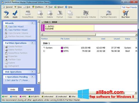 Screenshot EASEUS Partition Master per Windows 8